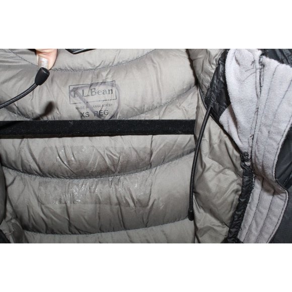LL Bean Black Nylon Zip Hooded Ultralight Long Down Hooded Coat Size XS - Picture 9 of 12